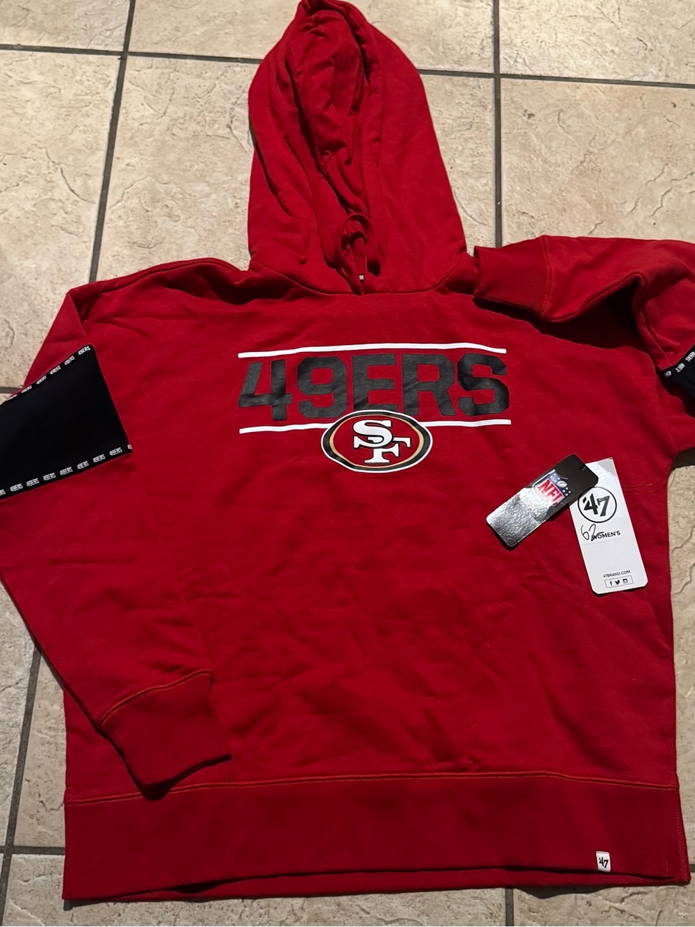 47 WoMen's San Francisco 49ers Red and Black Crewneck Hoodie